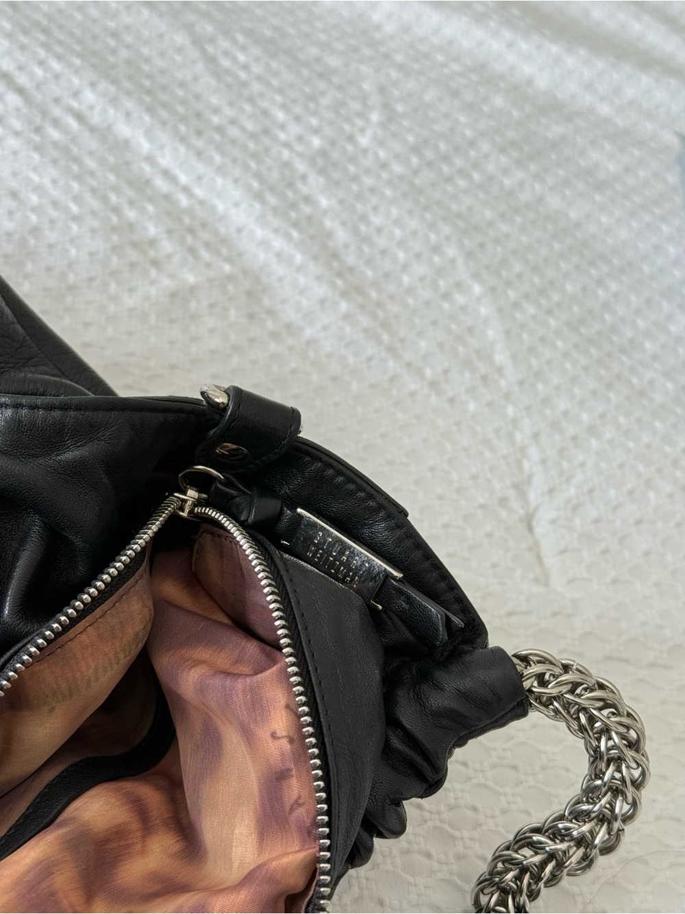 Stuart Weitzman Black Leather Chain Handle Hobo Shoulder Bag - Picture 8 of 8